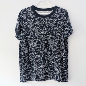 Simons Contemporaine Women's Organic Cotton Faces/Floral Navy T-shirt ~ Large